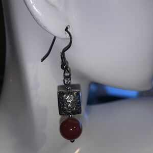 PULSE design Silver and natural stone Dangle Earrings black earwires